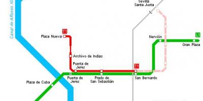 Map of Seville tram